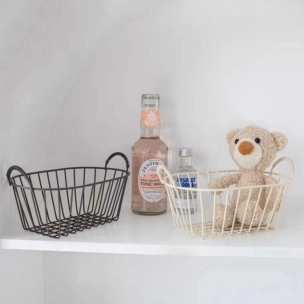 กลับ2ชีวิต ตะกร้าขนมปังเหล็ก,มีหูหิ้ว ตะกร้าเก็บลวดสีเบจ, อุปกรณ์จัดระเบียบของกระจุกกระจิกตกแต่งขนาดเล็กอเนกประสงค์สําหรับบ้าน - รูปที่ 3