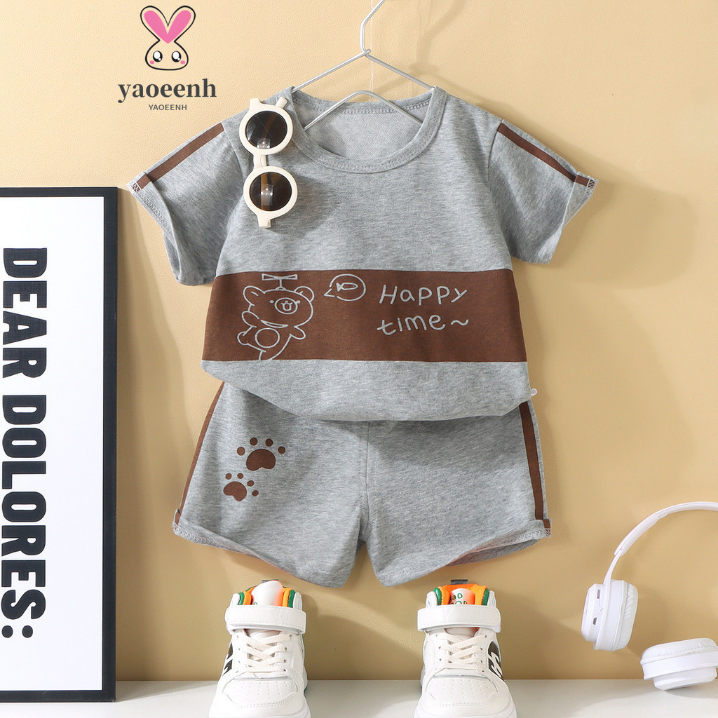 【YAOEENH】พร้อมส่ง ชุดเสื้อยืดแขนสั้น กางเกงขาสั้น ลายการ์ตูน สองชิ้น ขนาดเล็ก กลาง 80-130 ซม. แฟชั่นฤดูร้อน สําหรับเด็กผู้ชาย และเด็กผู้หญิง