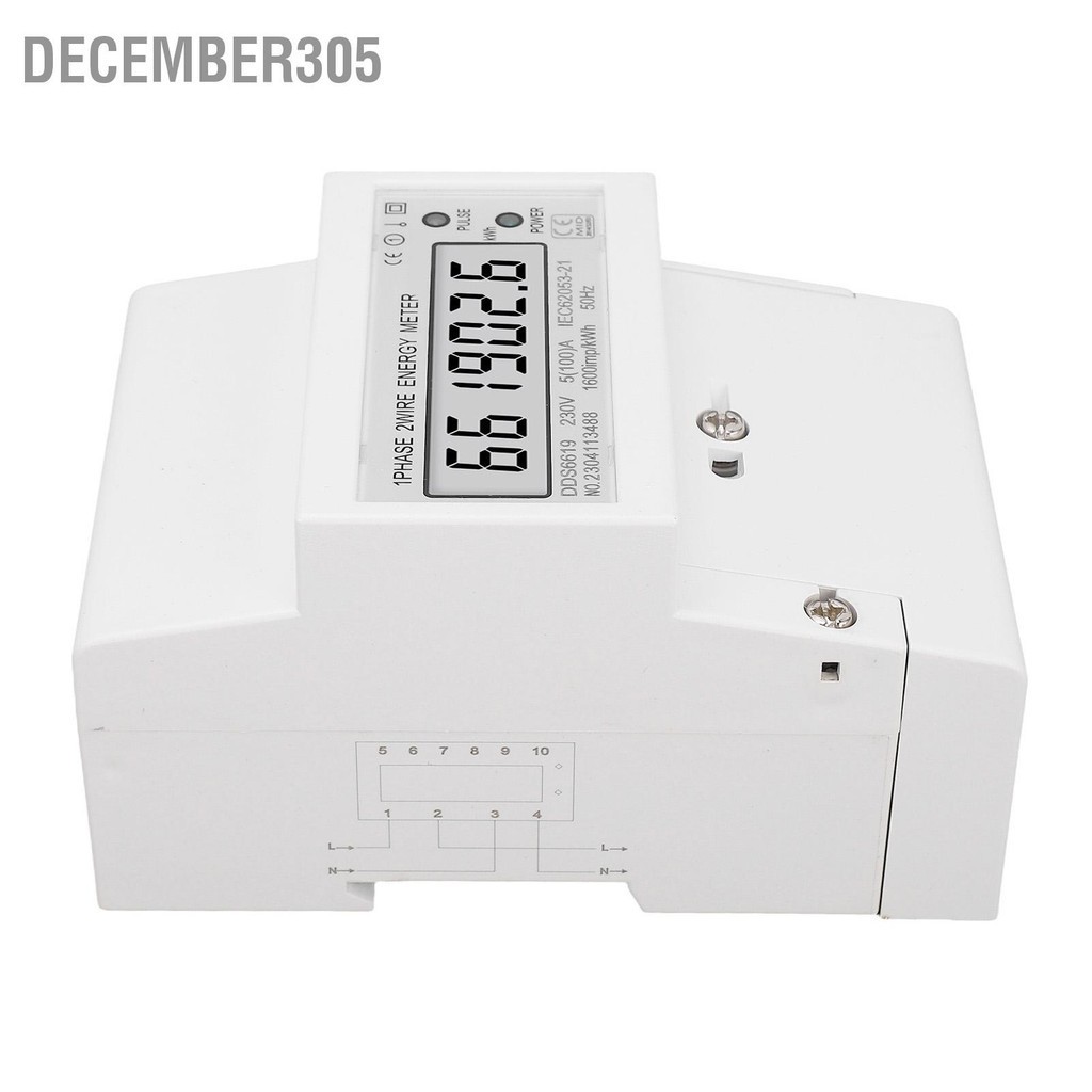 December305 มิเตอร์ไฟฟ้า 1 เฟส 2 สายไฟ LCD AC 230V 5A 100A Energy Power Monitor DIN Rail Mount สำหรับ Home