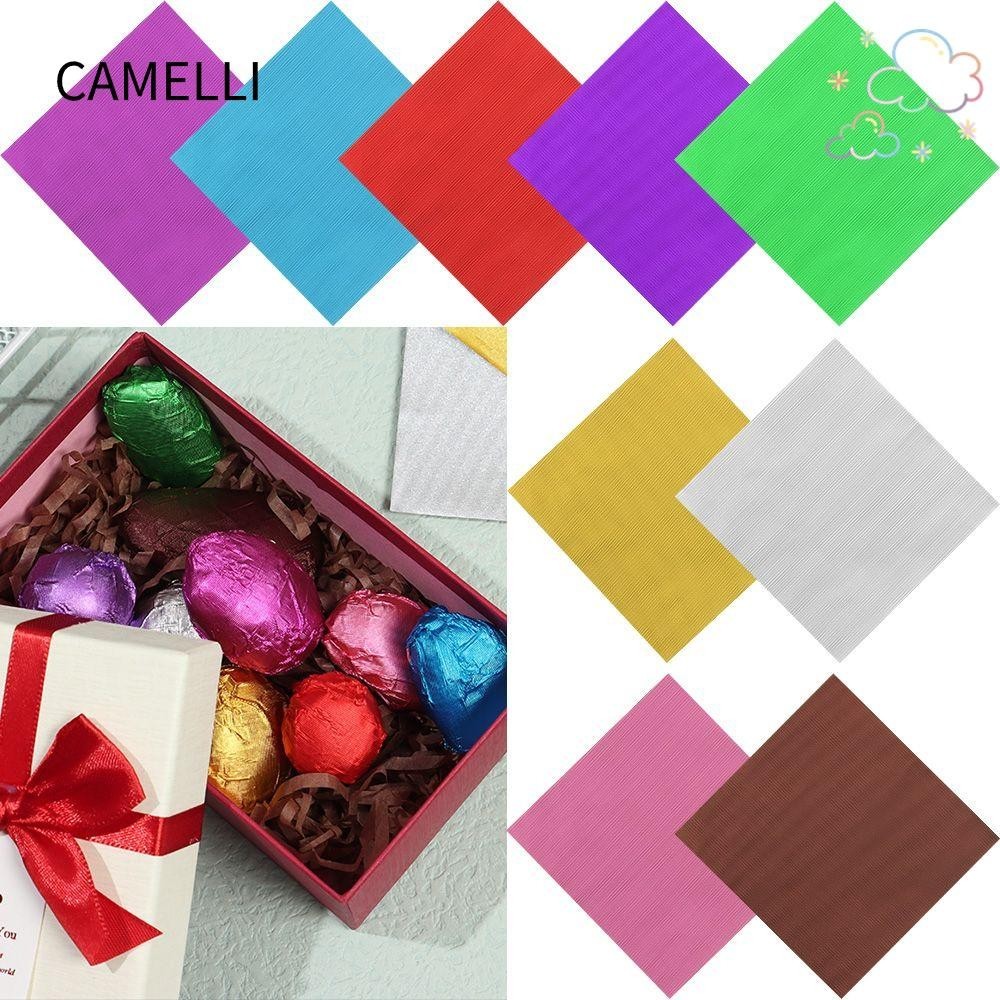 Camelli 100 ชิ้น อลูมิเนียมฟอยล์ สีโลหะ ลายนูน เบเกอรี่ ดีบุก ตกแต่งอาหาร ลูกอมปิดทอง ช็อคโกแลต