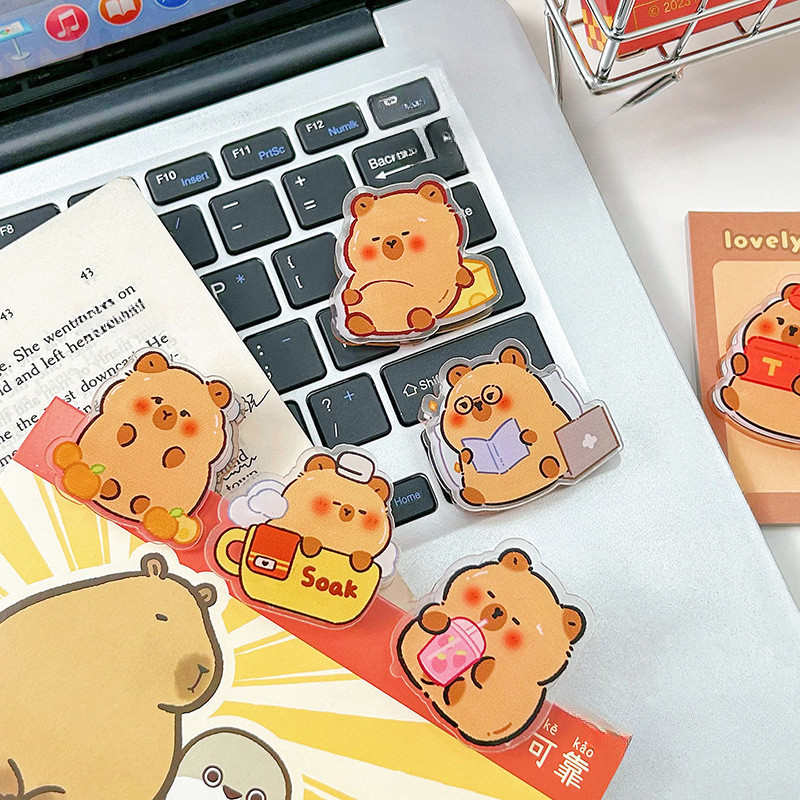 Capybara ผู้ถือโน้ต PP ลาย Kapibara อะคริลิค น่ารัก สําหรับนักเรียน ใช้หนีบกระดาษทดสอบ ขนมขบเคี้ยว หรือปิดผนึกเอกสาร