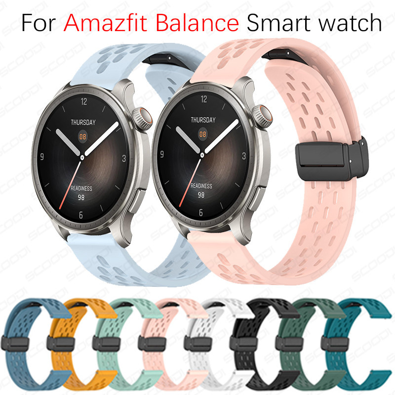 สายรัดเข็มกลัดแม่เหล็กสําหรับ For Amazfit Balance/ Balance 2 สายรัดสร้อยข้อมือซิลิโคนอ่อนนุ่มระบายอากาศได้