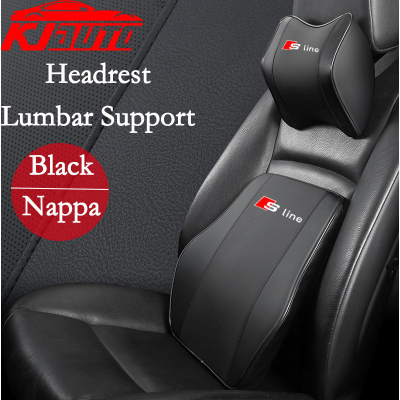 หน่วยความจําโฟมรถที่นั่งหมอนรถคอหมอน Lumbar Back Support Breathable รถ Headrest เบาะสําหรับ Audi Sline A3 A4 A5 A6 A7 A8 Q2 Q3 Q5 Q7 Q8 RS TT AllRoad Quattro