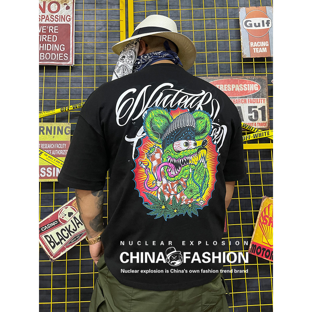 ฤดูร้อนสไตล์ใหม่ Fink Mouse พิมพ์ผ้าฝ้ายแท้ Unisex All-Match เสื้อยืดแขนสั้นด้านบน