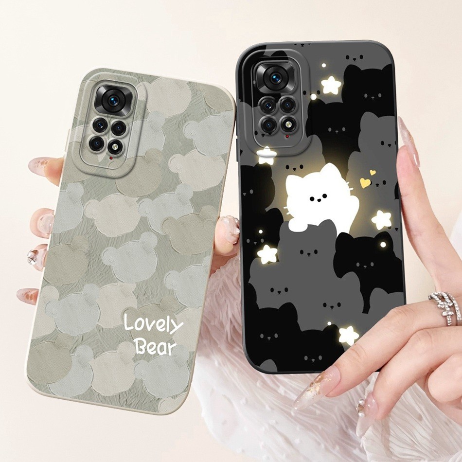 Xiaomi Redmi Note 11 11S Note 11 Pro 4G 5G เลนส์สแควร์ป้องกันกรณี Redmi Note11 11S 11Pro 4G Global น่ารักพิมพ์ซิลิโคนนุ่มกรณี