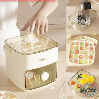 Ice Cube Mold, Double Layer High Capacity Ice Box, Food Grade Plastic Push Type Ice Cube Maker