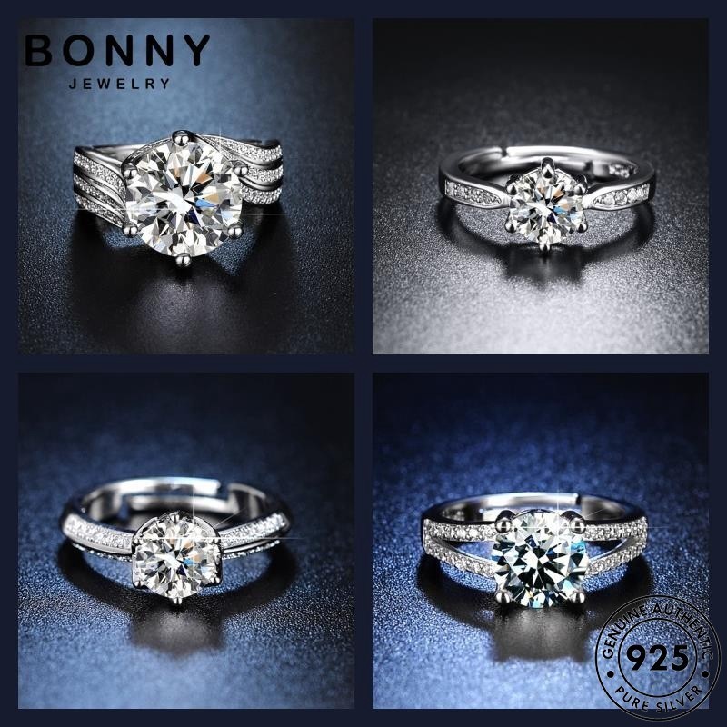 BONNY JEWELRY แท้ 925 เงิน แหวนปรับได้ ผู้หญิง แหวน แฟชั่น เพชร M137