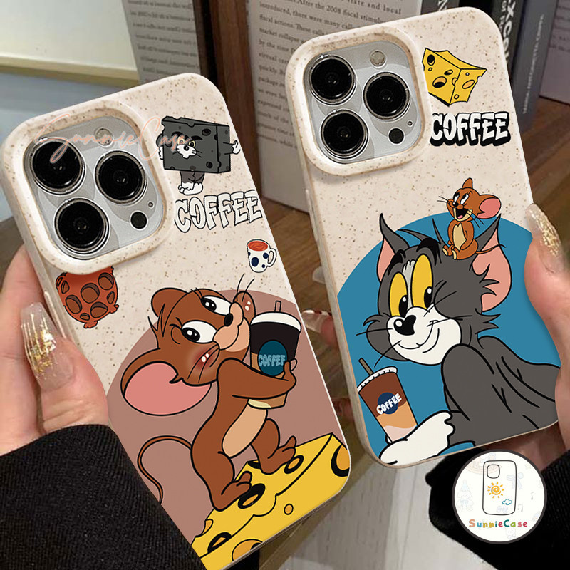 การ์ตูนน่ารักแมว และเมาส์กาแฟ ย่อยสลายได้แขนอ่อน iPhone 15 12 11 14 13 Pro Max 7 8 6 6s 14 15 Plus XR XS MAX X SE 2020