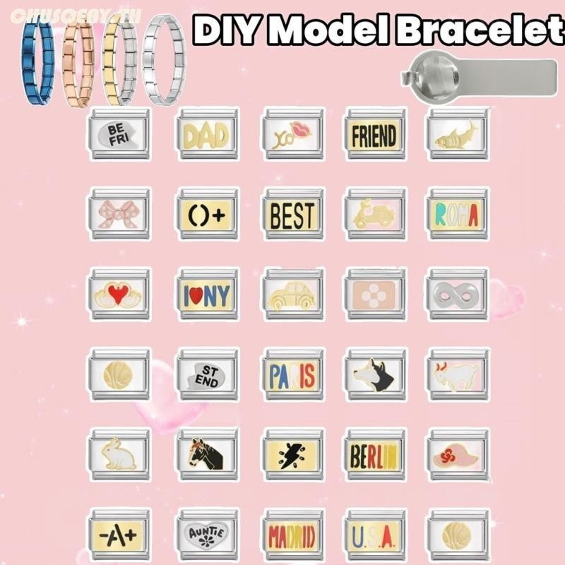 DIY ภาษาอิตาลี เสน่ห์ สร้อยข้อมือ ข้อต่อฟิตติ้ง 9 มม Diy แฟชั ่ นเครื ่ องประดับอุปกรณ ์ เสริม Retro บุคลิกภาพโมดูลสร ้ อยข ้ อมืออุปกรณ ์ เสริมสแตนเลสสีโมดูลสร ้ อยข ้ อมือวันวาเลนไทน ์ สร ้ อยข ้ อมือ