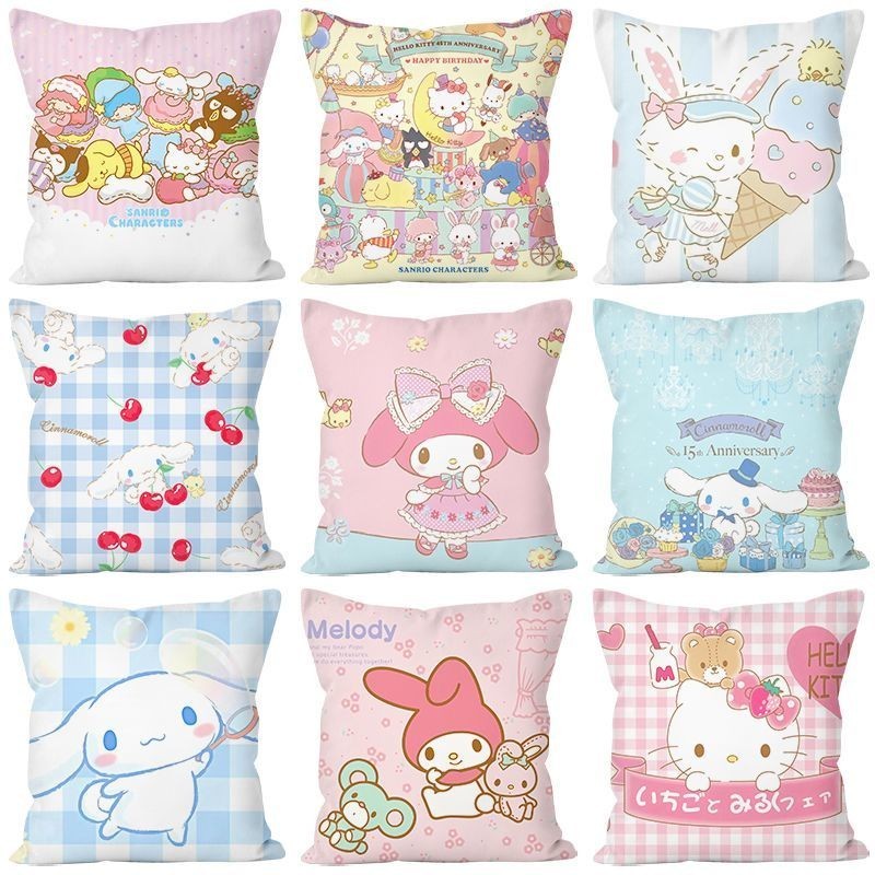 Sanrio Kuromi Melody Cinnamoroll สุขสันต์วันเกิดสแควร์โยนหมอนโซฟาเบาะรองนั่ง Home Deco 20 การออกแบบ