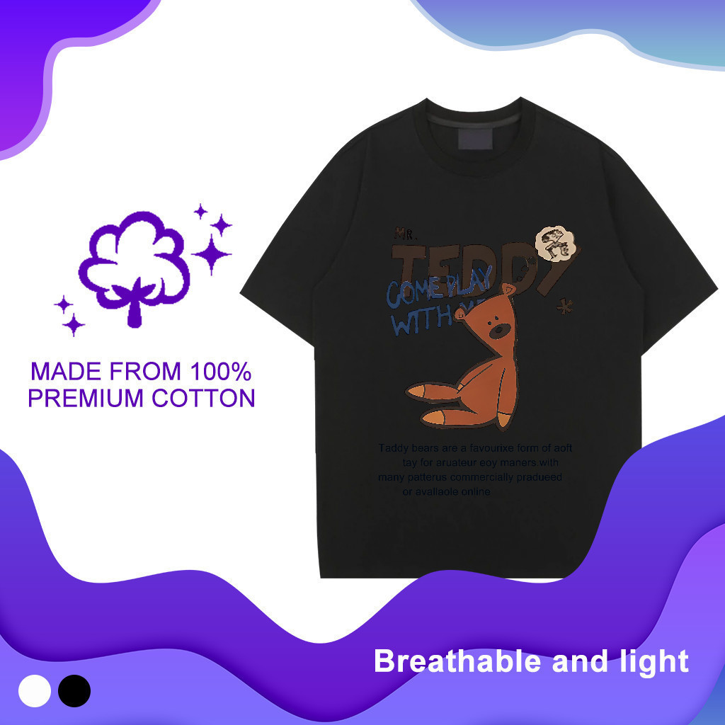 เสื้อยืดผู้ชาย มิสเตอร์บีนการ์ตูนการ์ตูนพิมพ์เสื้อยืด สไตล์สบาย ๆ คอกลมขนาดใหญ่พิเศษ ผ้าฝ้าย 100% สวมใส่ทุกวัน