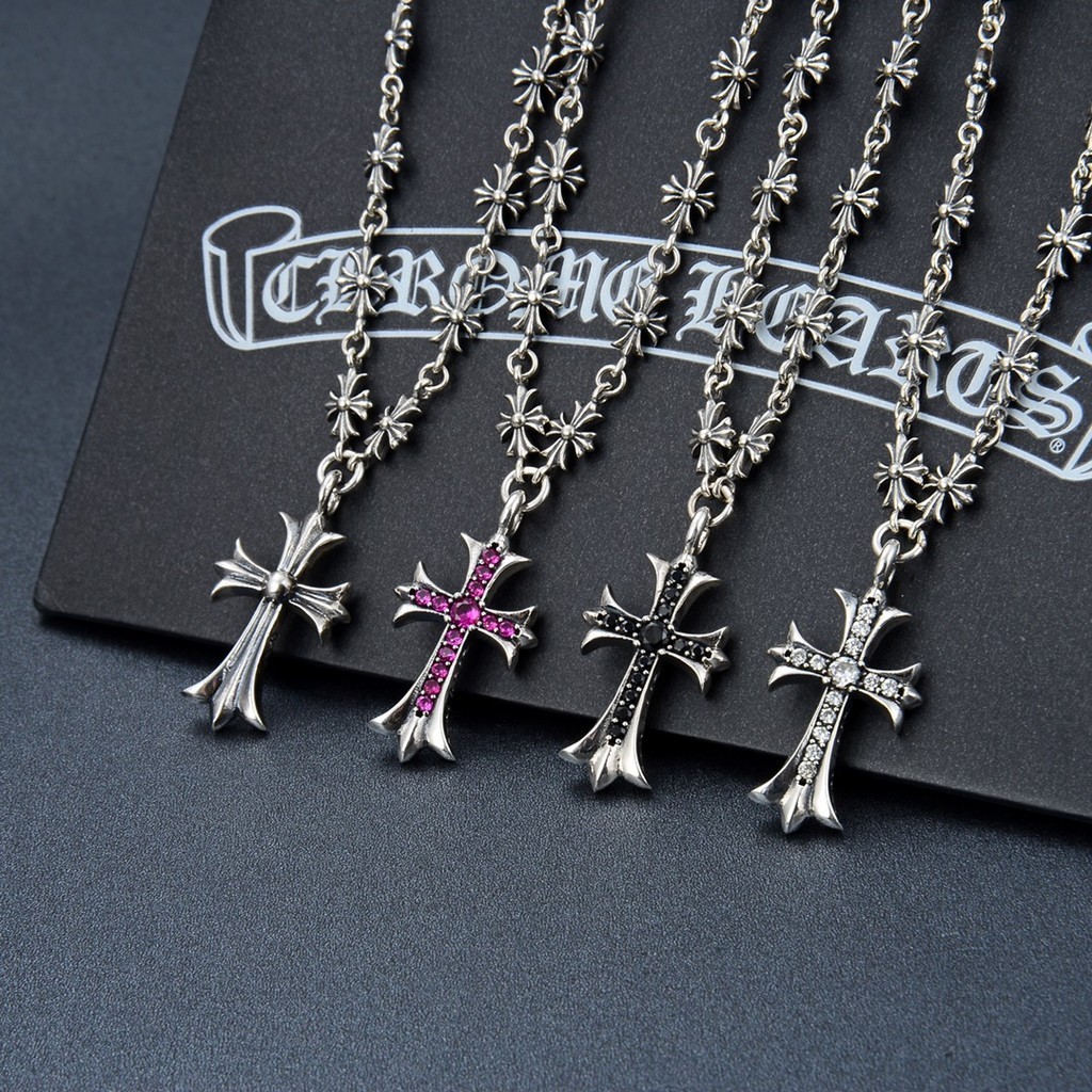 CH♥  สร ้ อยคอ/925 Silver Colorful Cross Series Limited Edition Necklace/Trendy Hip Hop บุคลิกภาพ 60 ซม . INS