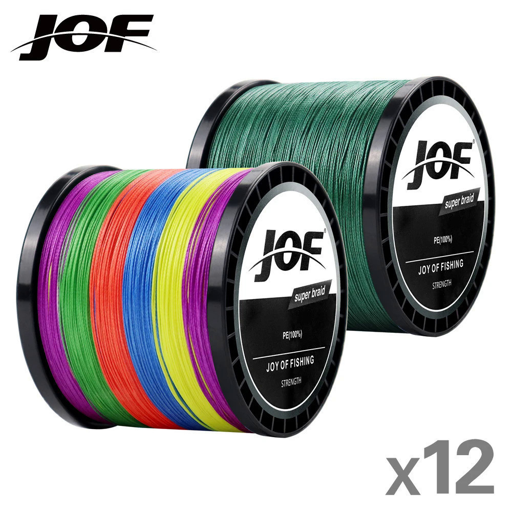 JOF X12 X8 1000M 500M 300M 100M สายถักตกปลา 12/8 Strands MultiColor Multifilament PE น้ําเค็ม 22-149.9LB สําหรับรอกตกปลา