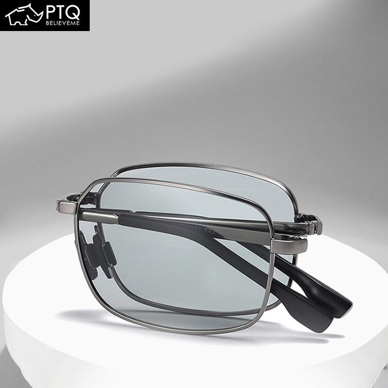 แว ่ นตากันแดดโพลาไรซ ์ พับแว ่ นตาโฟโตโครมิก Shades สําหรับผู ้ ชายผู ้ หญิง Casual Square Frame กลางแจ ้ งขับรถสบายๆ PTQ
