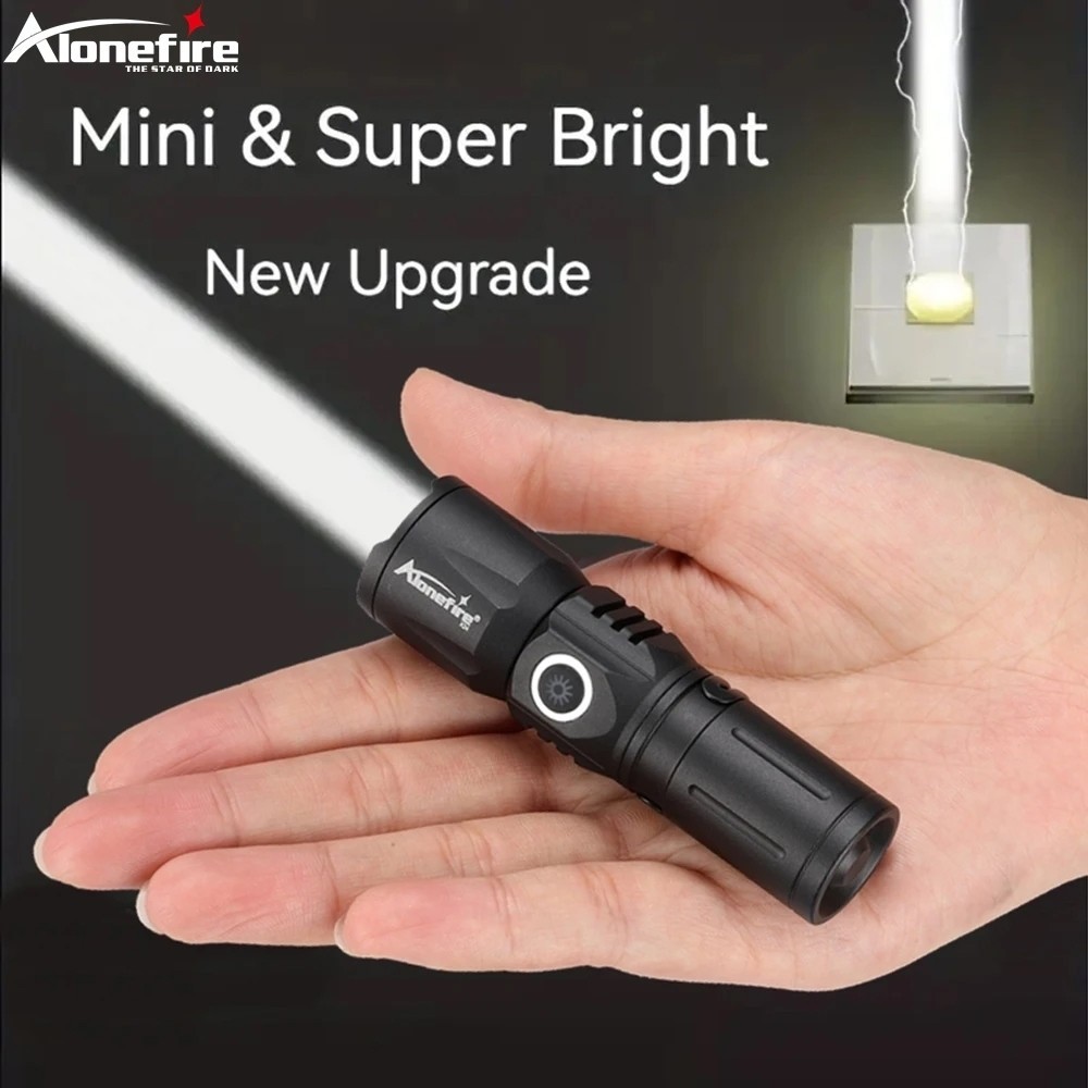 Alonefire x24 zoom white beam light long distance mini flashlight Type-C USB rechargeable portable pocket torch home Out
