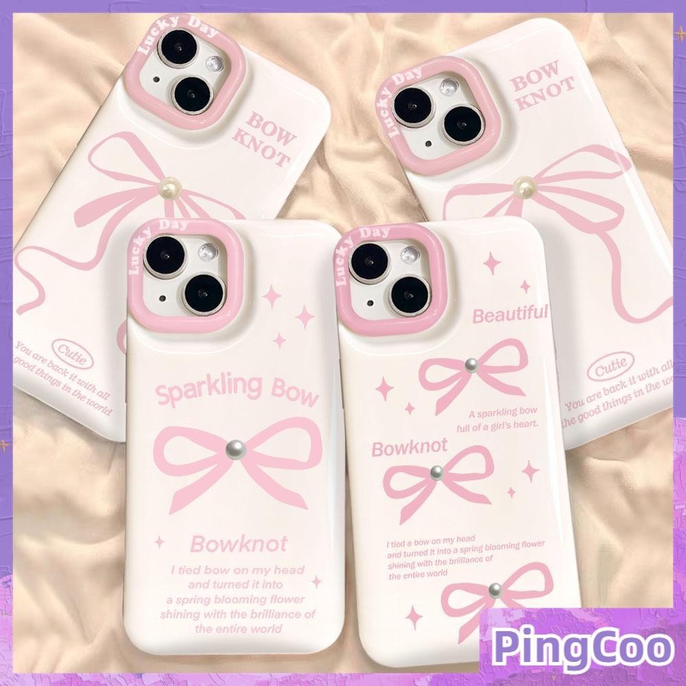 สําหรับ iPhone 15Pro Max iPhone 11 กรณี Air กระเป๋ากันกระแทกเคลือบเงา TPU นุ่มน่ารักสีชมพูรูปแบบโบว์ต่างๆใช้งานร่วมกับ iPhone 14 13 12 11 XS XR 7Plus 8Plus