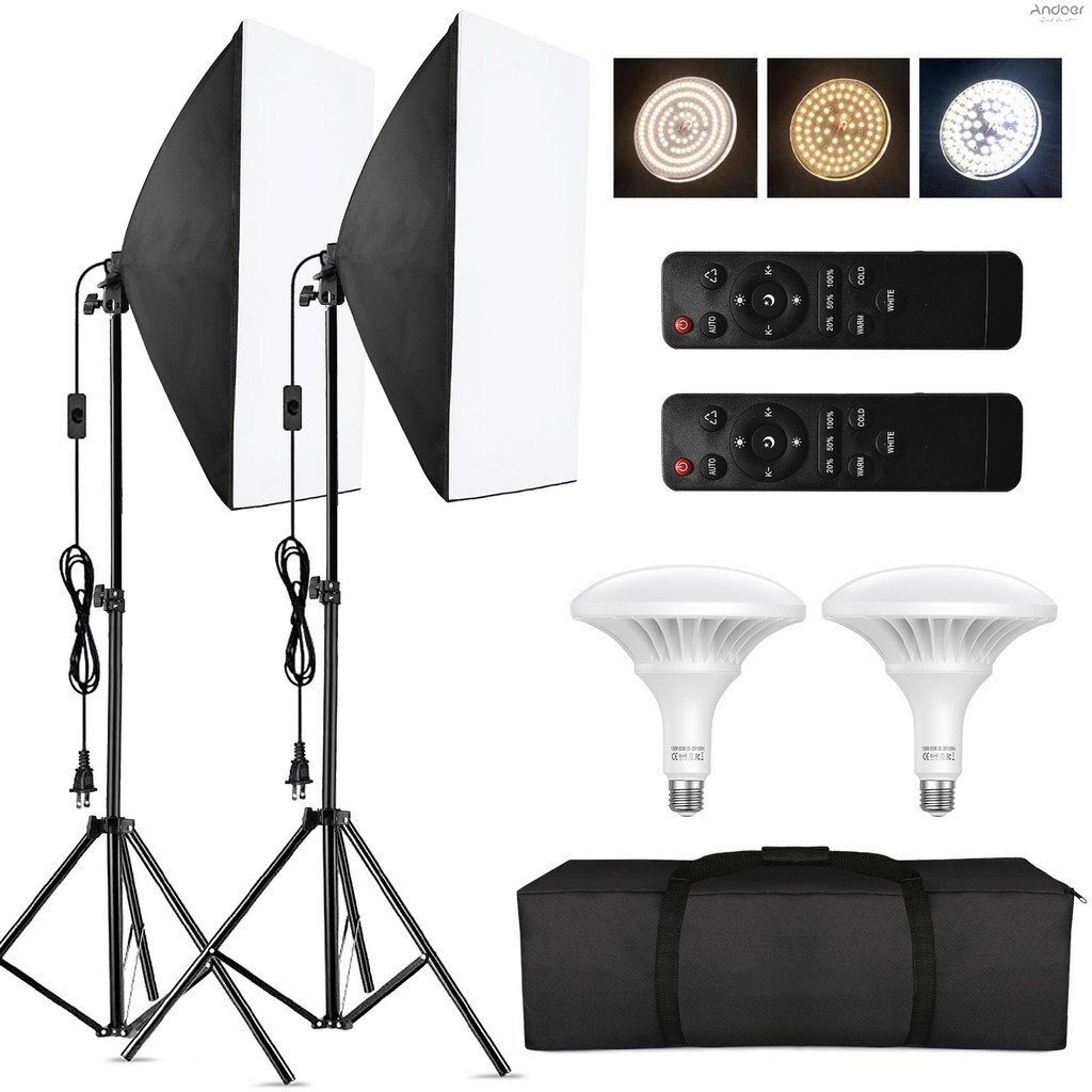 Andoer Professional Studio การถ่ายภาพ Softbox ชุดไฟ LED 20*28 นิ้ว Softbox * 2 + 3000K-6000K Bi-สีอุ
