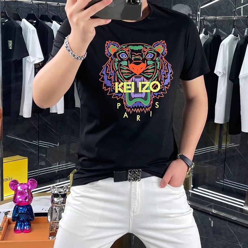 วันเดียวกันสามารถส่งเสื้อยืดผ้าฝ้าย100% แขนสั้น220กรัมคู่ทีผ้าฝ้ายแท้ยุโรปอเมริกันแขนสั้นเสื้อยืดระดับไฮเอนด์แสงหรูหราเสื้อผ้าผู้ชาย เบนมิง ปีเสือพิมพ์ถนนสวมครึ่งด้านบนผ้าฝ้า