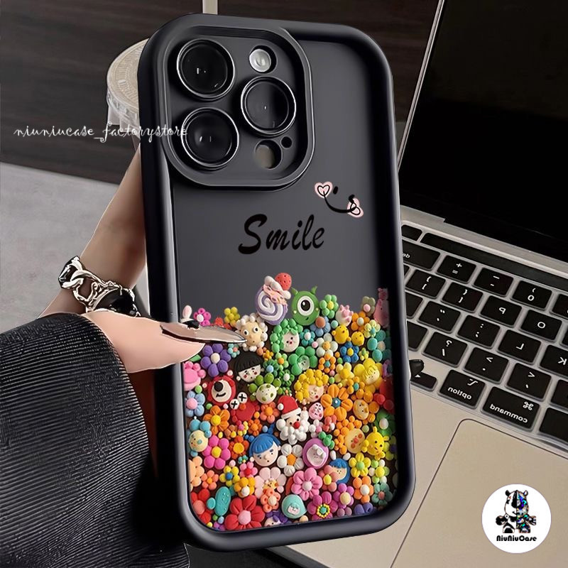 ส่งจากไทย ลูกอมยิ้ม เคสโทรศัพท์มือถือ For iPhone 11 12 13 14 15 Pro Max XR X XS Max 6 7 8 Plus SE Soft Silicone เคส