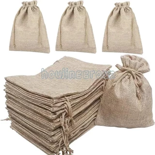 10 ชิ้น Burlap ถุงของขวัญ Drawstring Jute กระเป๋าผ้าลินินกระสอบเก็บกระเป๋า Burlap กระเป๋าสําหรับงานแต่งงานโปรดปรานเครื่องประดับ Pouches