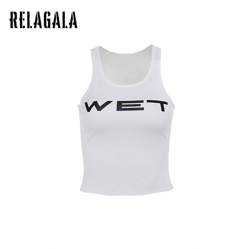 Relagala Women 's 2024 New Street Fashion Casual Versatile Print Letter Slim Fit Tanks