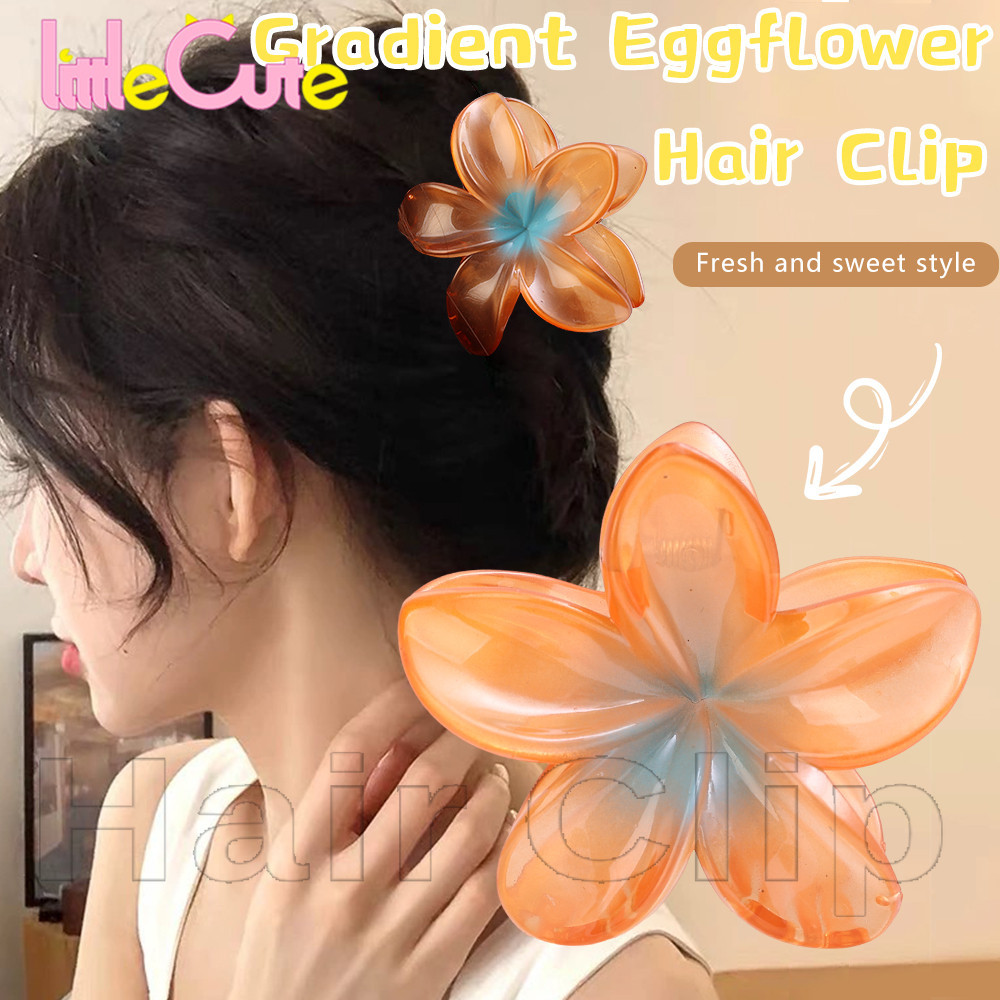 Gradient Plumeria Flowers Hair Claw - Ponytail Shark Clip - Hair Accessories - Fashion, Sweet, Candy Color