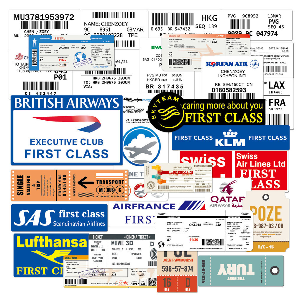 30 ชิ ้ นเครื ่ องบินขนาดใหญ ่ Boarding Passes สติ ๊ กเกอร ์ PVC กันน ้ ํา