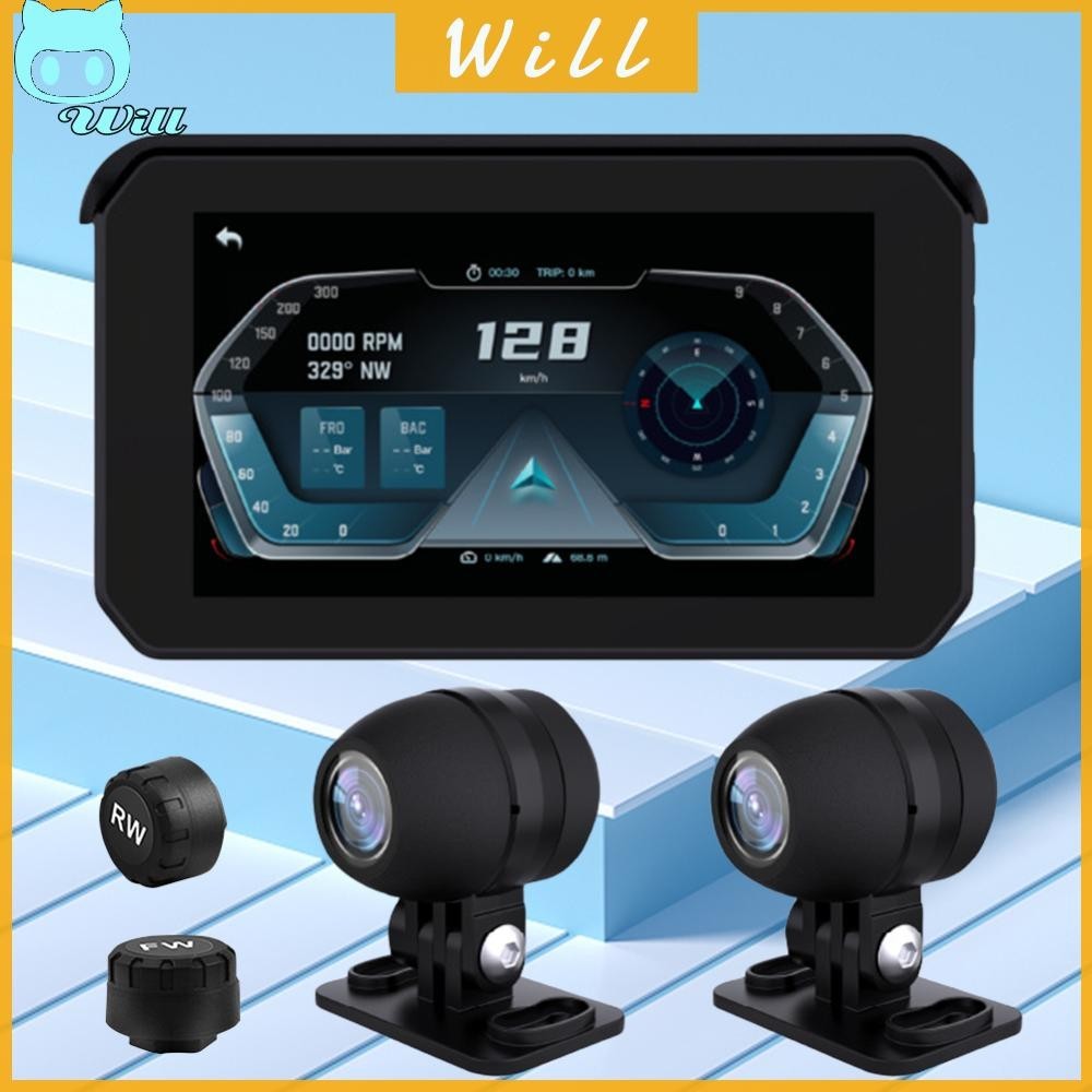 5 นิ้วรถจักรยานยนต์ GPS Navigator ไร้สาย Apple Carplay Android Auto Dash Cam พร้อมด้านหน้าและด้านหลังกล้อง GPS หน้าจอ Carplay Displa