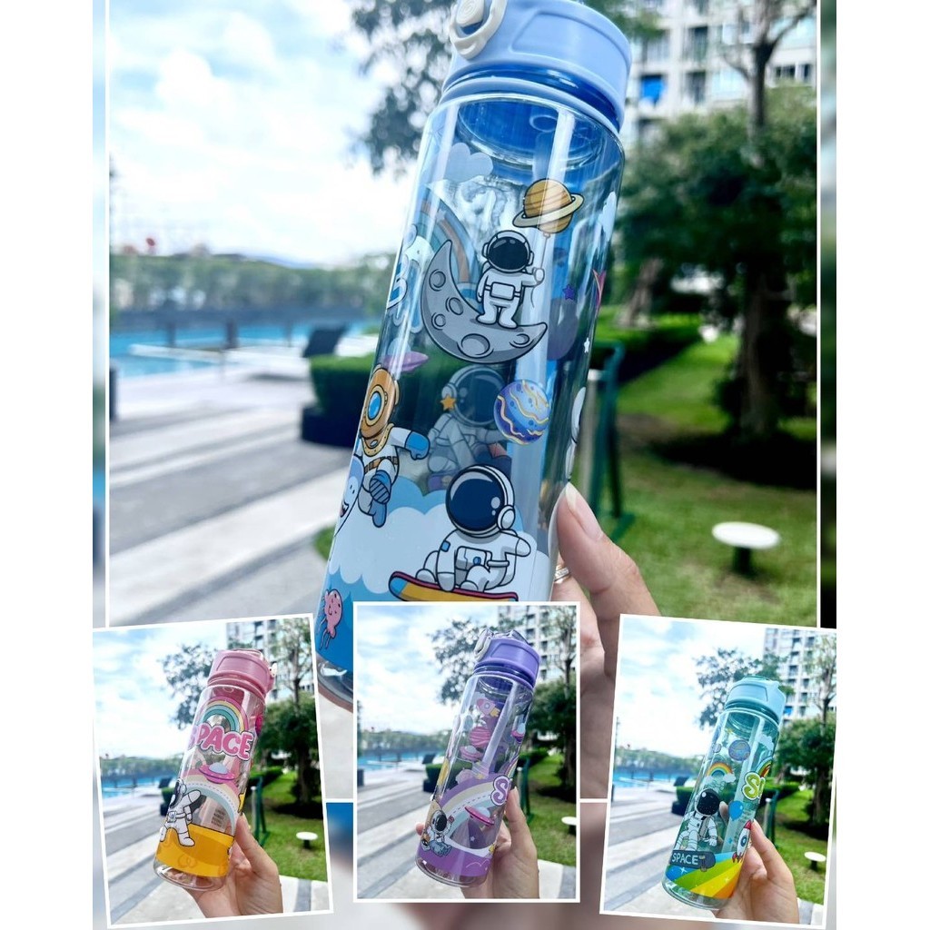 ขวดน้ําดื่ม ลายการ์ตูนนักบินอวกาศ ขนาด 650 มล. แบบพกพา สําหรับเล่นกีฬากลางแจ้ง