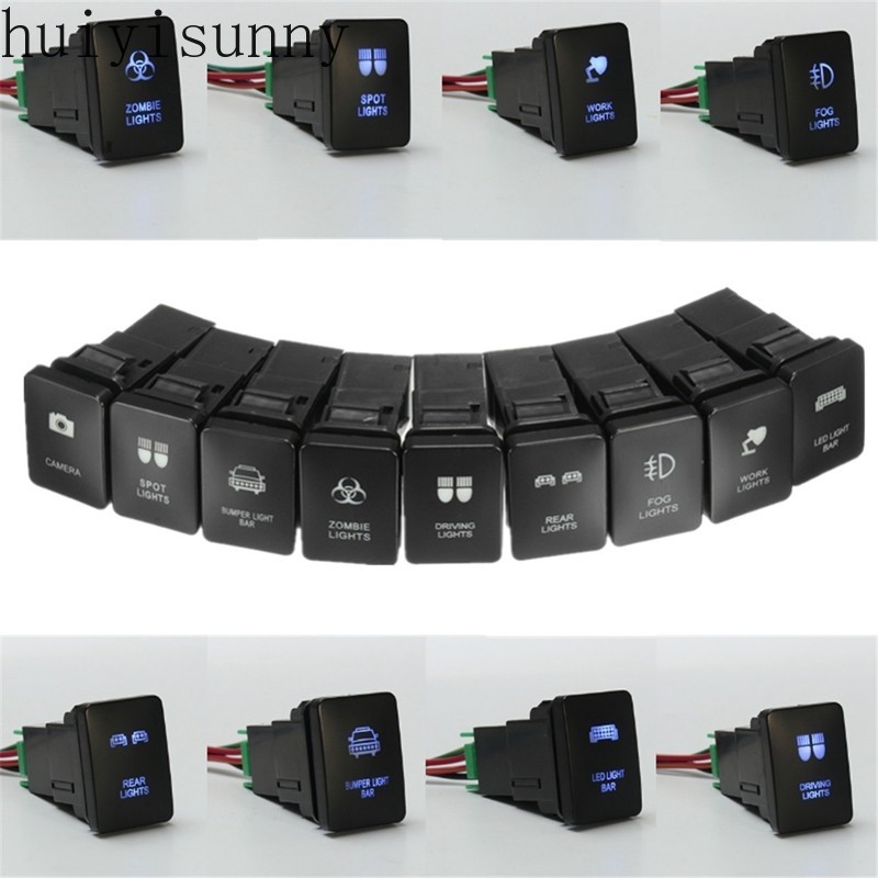 Hys 12V ไฟ LED สีฟ้าสวิตช์ส่องสว่างเปิด/ปิด 33x22 มม.สําหรับ Toyota Landcruiser Yaris RAV4