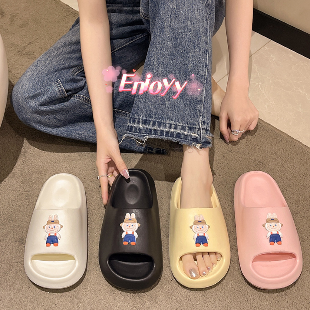 🍓EnJoy🍓 พร้อมส่ง (LT-01) รองเท้าแตะสวม วัสดุ EVA ลายตุ๊กตาLabu Boo พื้นนิ่มใส่สบาย สีพาสเทล