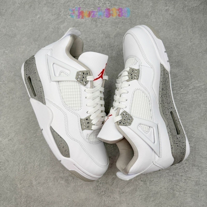 A/j รุ่นที่ 4 High-Top White Oreo รองเท้ากีฬาลําลองรองเท้าบาสเก็ตบอลสีขาวสีเทา Oreo CT8527 100 G2IK