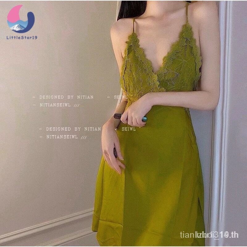 ชุดนอนสตรีแฟชั ่ นฤดูร ้ อนลูกไม ้ เรยอนบางชุดนอนเซ ็ กซี ่ 【littlestar19 】