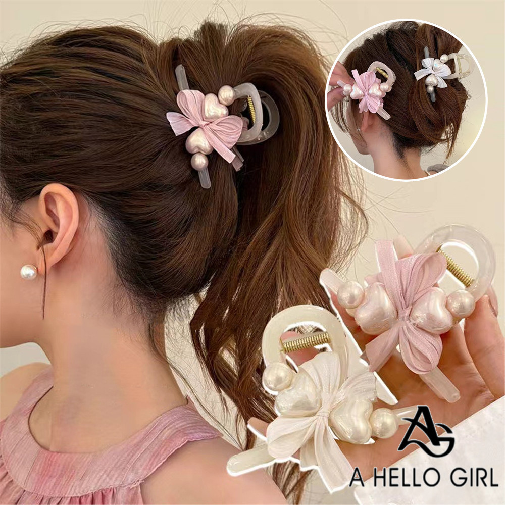 หวานมุกสีชมพูโบว ์ Hairpin Grabber หญิงกลับหัว Shark คลิป Headdress เจ ้ าหญิงอุปกรณ ์ เสริมผม