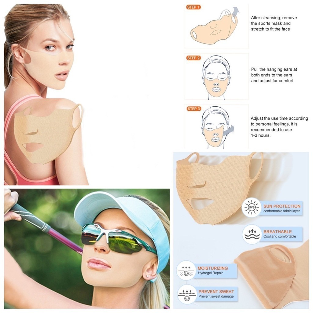 ❤ หน้ากาก แปะกันแดด แผ่นเจล แปะแก้ม กันแดด กันน้ำ ฝุ่น UV ออกกำลังกาย กีฬา ยืดได้เยอะ ระบายอากาศดี นุ่มสบาย ❤ - รูปที่ 6