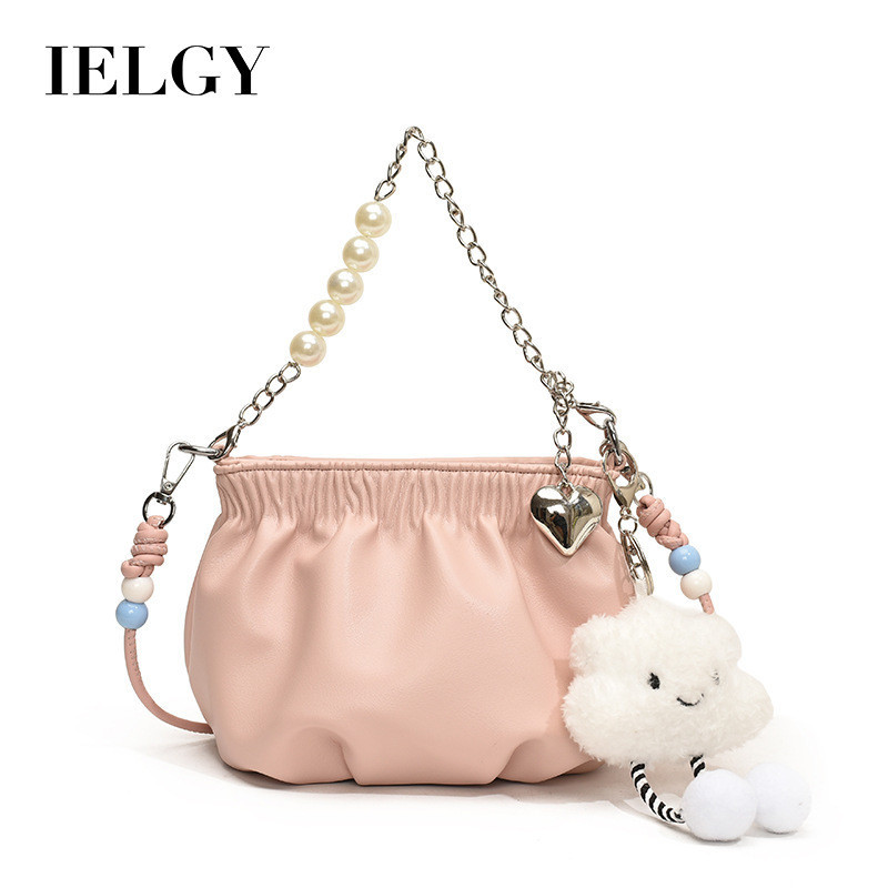 Ielgy Ladies Casual Summer Pleated Chain Small Bucket Bag Fashionable All-Match Shoulder Messenger Bag
