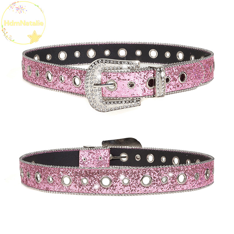 Hdmnatalie Shinning สําหรับ rhinestone เข็มขัดผู้หญิงสายหนัง PU สําหรับเข็มขัด rhinestone คาวบอยตะวันตก Y2K สาวแฟชั่นเข็มขัดสําหรับกางเกงยีนส์ผู้ชาย TH