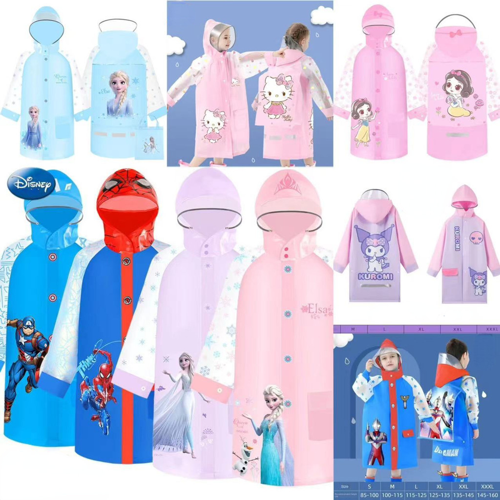 ENHS-Disney เสื้อกันฝนเด็ก ลายสไปเดอร์แมน กัปตันอเมริกา เอลซ่า โฟรเซ่น ลายการ์ตูนแฟชั่น พร้อมกระเป๋านักเรียนขนาดใหญ่ Poncho น่ารัก สําหรับนักเรียนประถม-cmld39