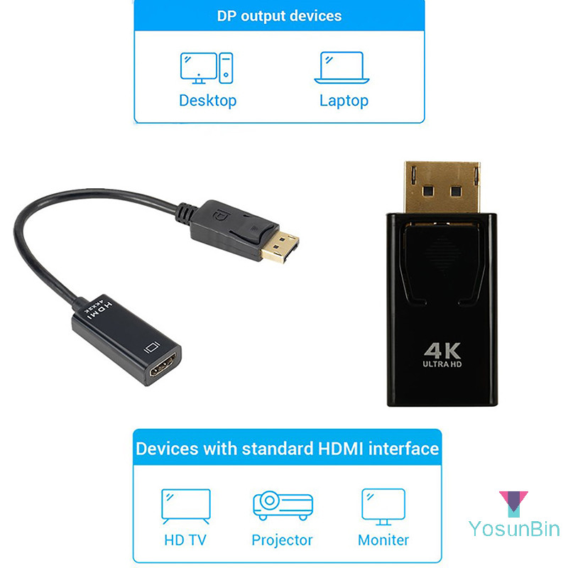 Yosunbin] DisplayPort to HDMI-Compatible Adapter DP Male to Female HDMI-Compatible Video Audio Cable HD 4K 1080P สําหรับ PC TV Laptop ใหม่
