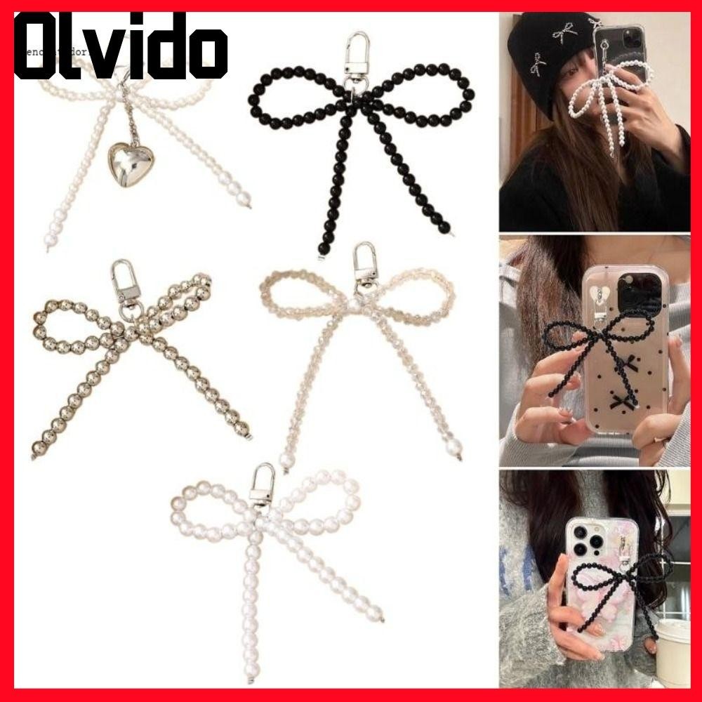 Olvido Pearl Bow Pendant, Love Heart Pearl Bowknot พวงกุญแจ, Simple แขวนเครื ่ องประดับโทรศัพท ์ มือถือ Lanyard พวงกุญแจผู ้ หญิงหญิง