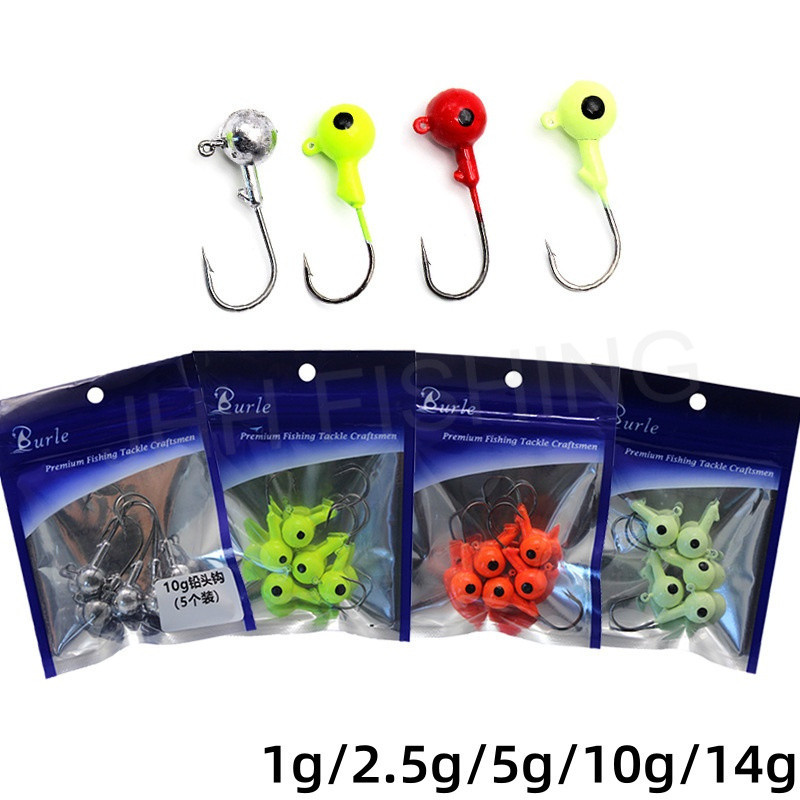 [5 ชิ้น / ถุง] เบ็ดตกปลา 1g 2.5g 5.0g 10g 14g เรืองแสงหล่อจิ๊ก Pop Up ตกปลาเหยื่อ Jigging หัว