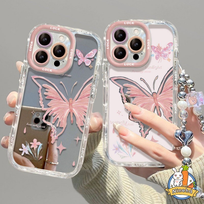 Creative สีชมพูผีเสื้อกระจกใหม่ Face สําหรับ Vivo Y28 Y18 Y17 Y17s 4G Y15A Y02s Y20 Y21 Y22 Y50 Y95 เคสโทรศัพท์ Anti Drop กันกระแทกนุ่มป้องกันปกหลัง