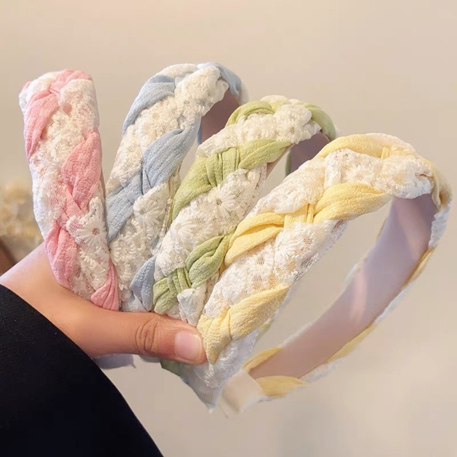 เกาหลีลูกไม ้ Braid Twist แถบคาดศีรษะผู ้ หญิงดอกไม ้ หวานกว ้ างผมอุปกรณ ์ เสริมผม