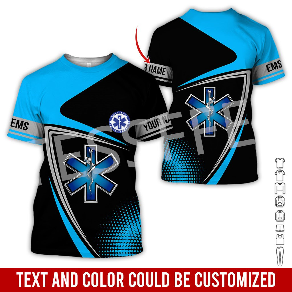 Custom ชื่อคอสเพลย์ EMT EMS Paramedic Tattoo พยาบาล Vintage 3DPrint ฤดูร้อน Harajuku Streetwear แขนส