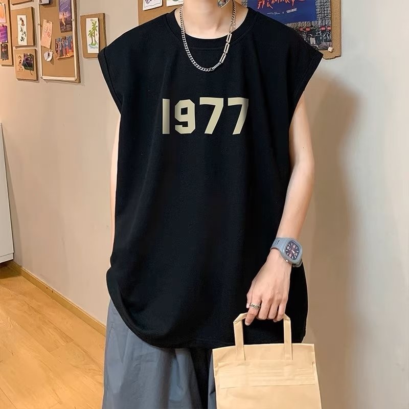 ใหม่สไตล์เสื้อยืดแขนกุดเสื้อกั๊กกลิ่นอายผู้ชายสไตล์เกาหลียุโรปอเมริกันฮิพฮอพแขนกุดกีฬาลําลองแฟชั่นฤดูร้อน