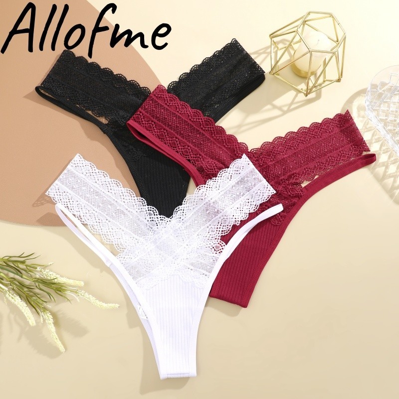 Allofme ผู ้ หญิงเซ ็ กซี ่ ลูกไม ้ กางเกง V-เอวออกแบบชุดชั ้ นในนุ ่ มและระบายอากาศชุดชั ้ นใน