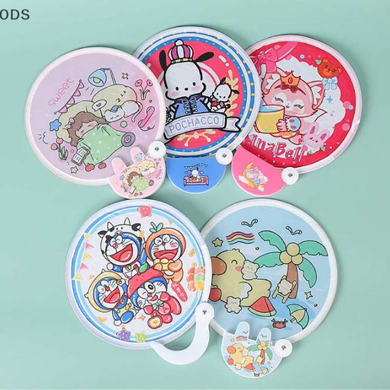 Ods 1PC น ่ ารัก Frisbee พัดลมสาวหัวใจแบบพกพาพัดลมพับนักเรียนกลางแจ ้ งการ ์ ตูนผ ้ า Face Mini รอบพัดลม OD