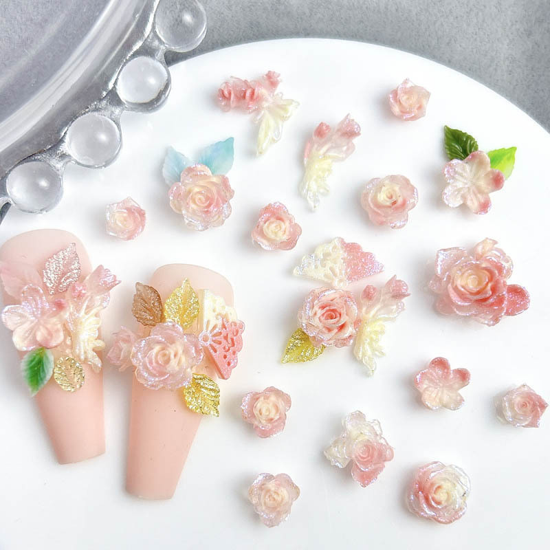 เล็บตกแต่งเล็บสติกเกอร์เล็บเรซิ่น Aurora Gradient ผีเสื้อ Camellia ดอกไม้ Peony KOUDAN