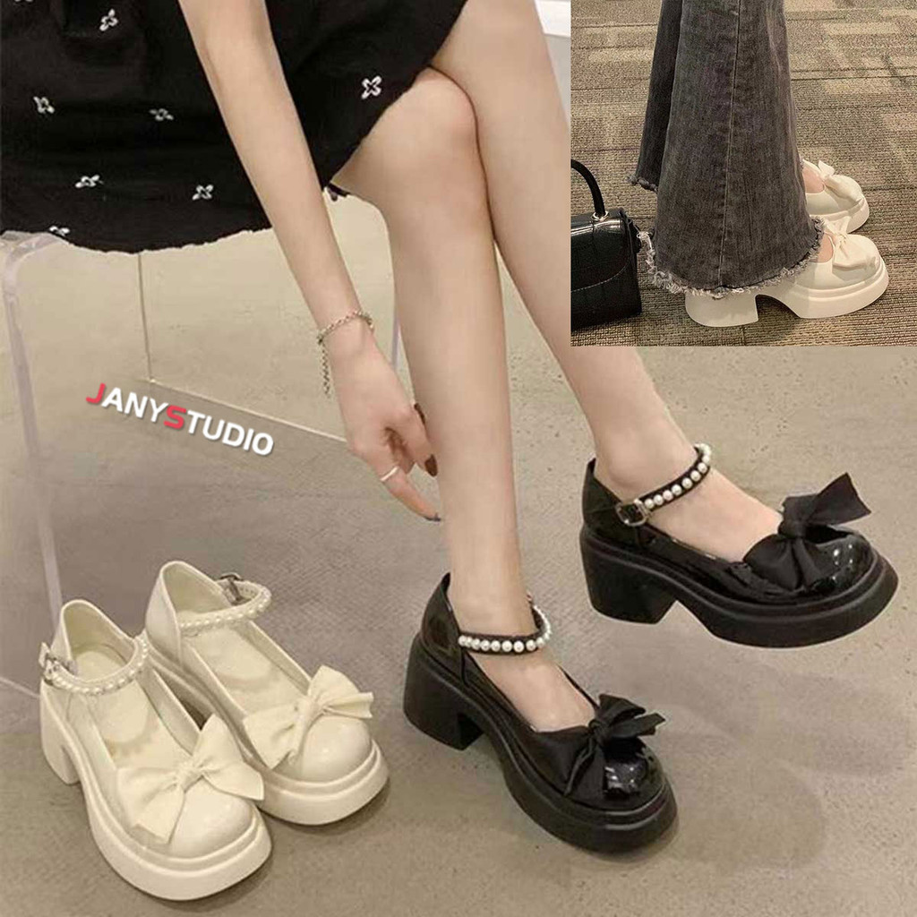 รองเท้าหุ้มส้นส้นหนา สไตล์เกาหลี ทรงแมรี่เจน ใหม่ พร้อมส่ง