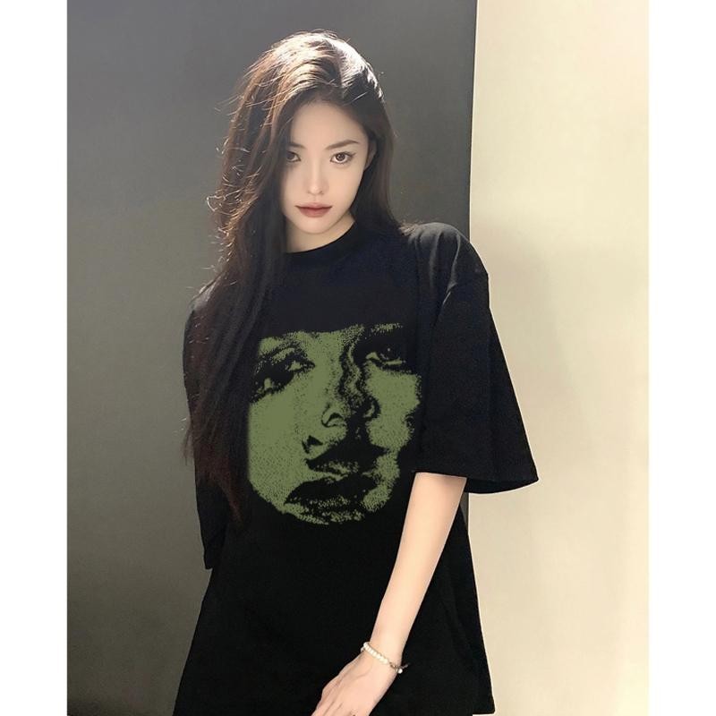 เกาหลี เสื้อแบบดารา เสื้อยืดแขนสั้น CMDXY0867 ผู้ชาย ผู้หญิง ลายทาง ตัวอักษร หลวม ลายสกรีน ฤดูร้อน ฤดูใบไม้ผลิ
